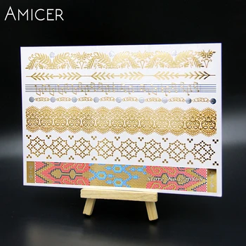 

Body Art Temporary Tattoos Gold Flash Metallic Tattoo Arm Sleeves Sticker Henna Women Jewelry Waterproof For Color music chain
