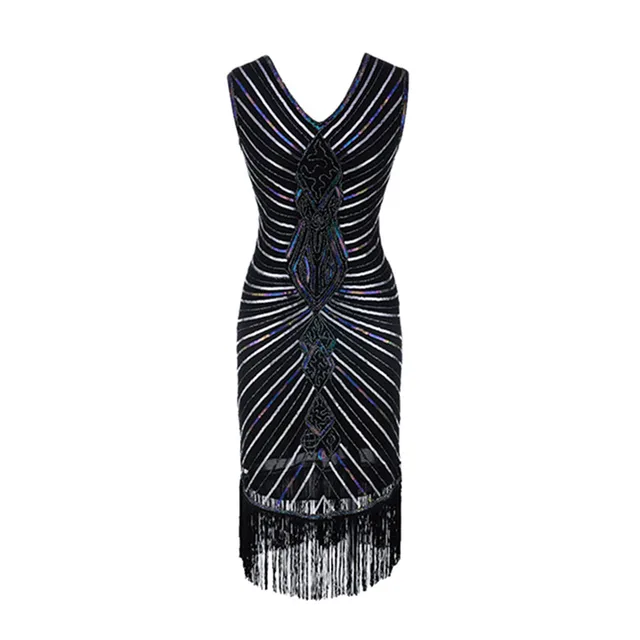 black and silver fringe dress