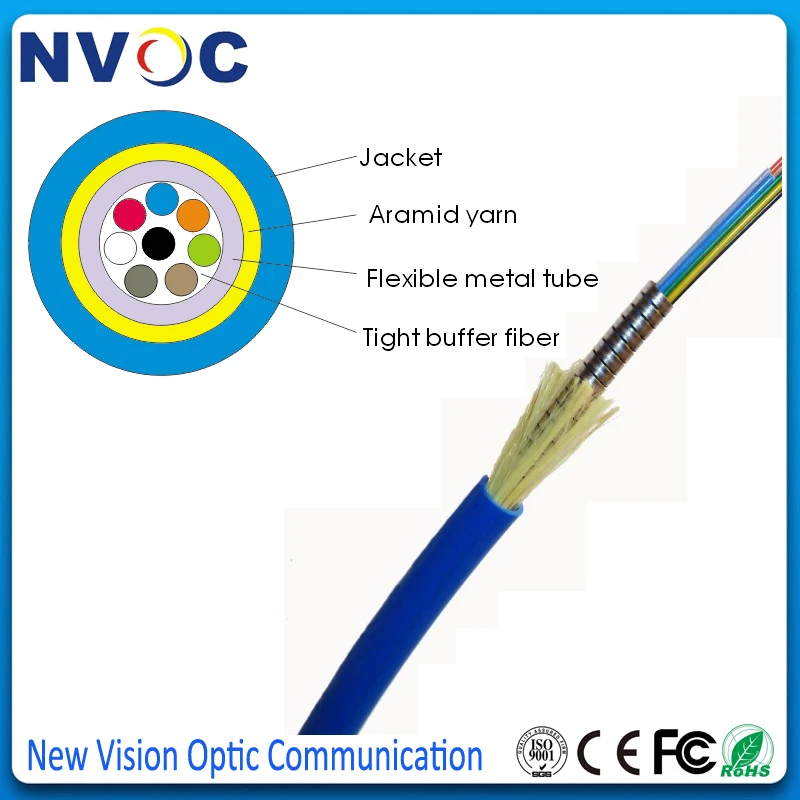

Single Mode,G652D(0.6 or 0.9mm Tight Buffer Fiber),PVC LSZH Jacket,Mini 8Cores SM Indoor Outdoor Armored Fiber Optical Cable
