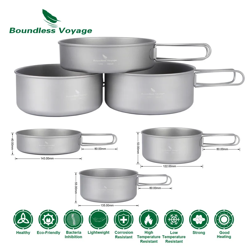 Sin Límites de viaje al aire libre ultraligero de titanio olla Pan conjunto de ollas de cocina utensilios Camping Ti1575B