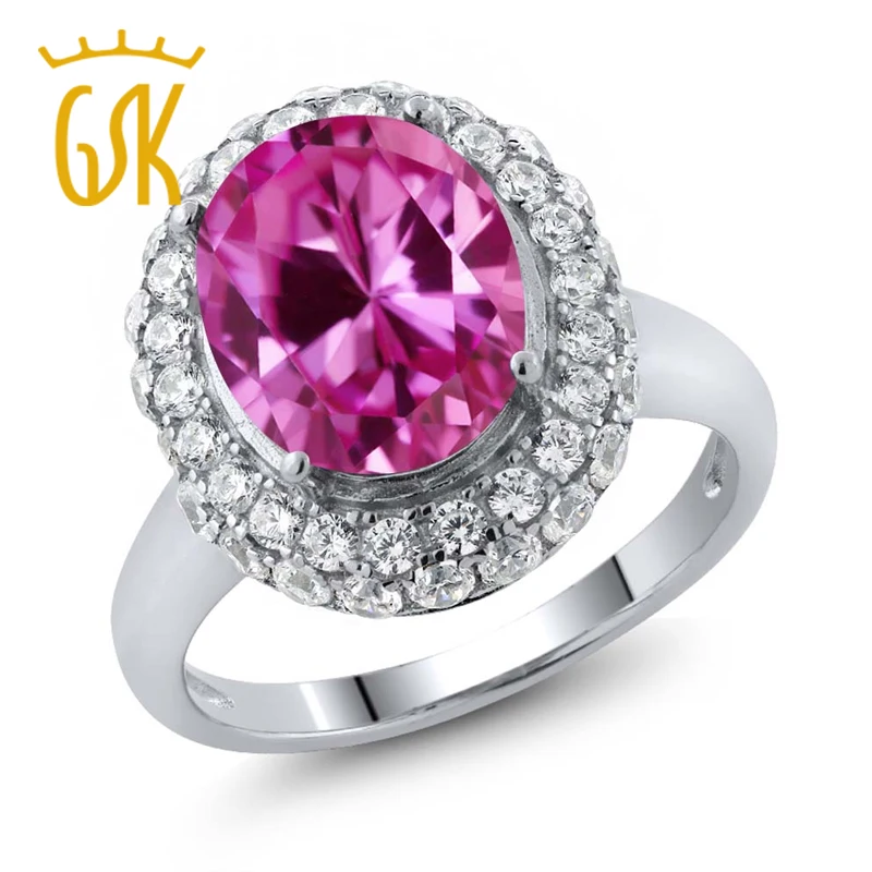

5.26 Ct Oval Pink Created Sapphire 925 Sterling Silver Ring (Available 5,6,7,8,9)
