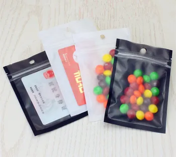 

100pcs One Side Clear Plastic Bag Frosted Black/White Hanging Ziplock Bag Matt Plastic Gifts Bag For Toys USB Drive