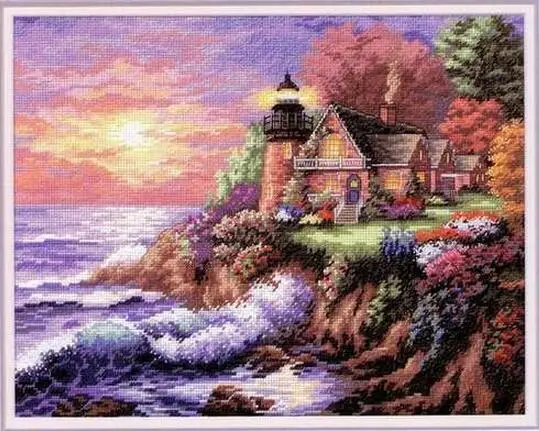 

Gold Collection Counted Cross Stitch Kit Guardian of the Sea Lighthouse Pharos Beacon Sunset Sunrise dim 35090