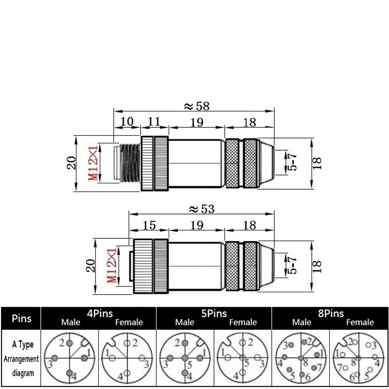 M12 разъем датчика водонепроницаемый мужской и женский сигнал Экранирование металлический штекер винт Резьбовая муфта 4 5 8 Pin A Тип