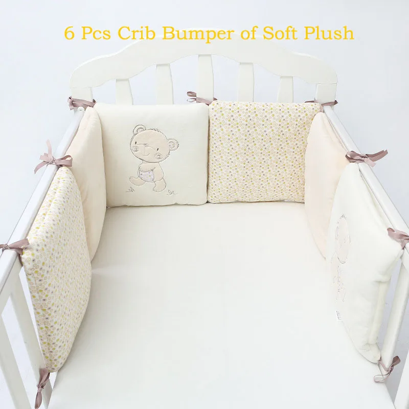 

High quality infant crib bumper bed protector baby kids cotton cot nursery bedding 6pc plush bear bumper for boy and girl