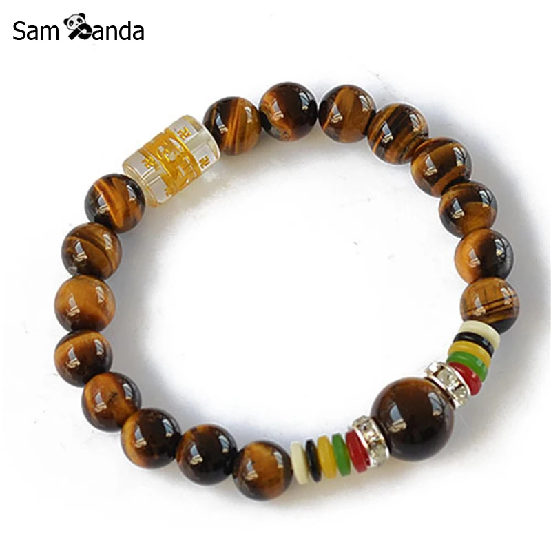 

Natural Tiger Eye Stone Lucky Mantra Prayer Beads Bracelets For Men 2018 New Gem Bracelet Mens Jewelry Christmas Gift MCC0203