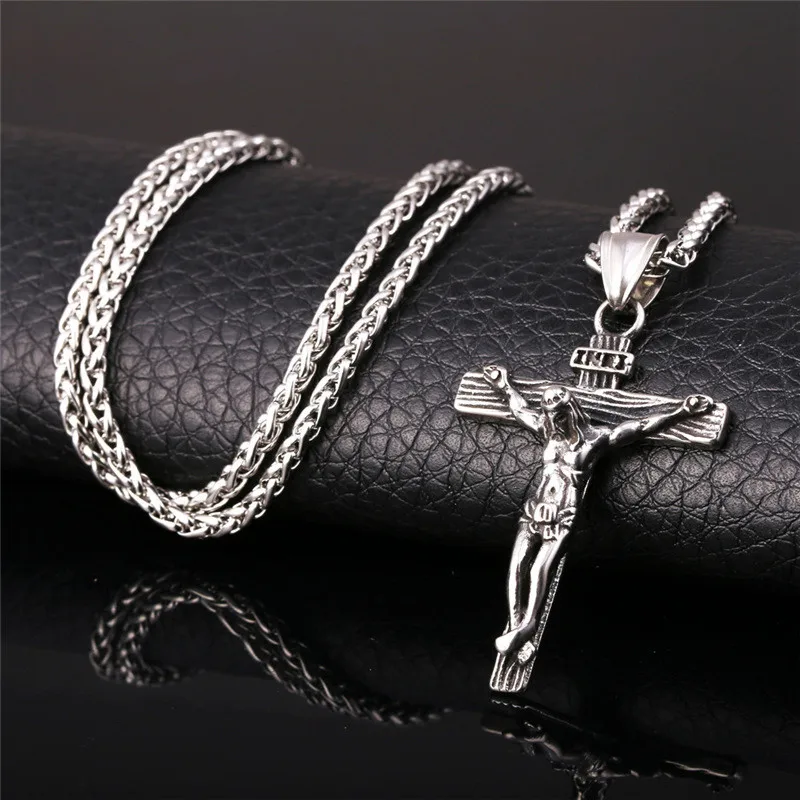 

Gold Silver Christian Stainless Steel Pendant Necklace for Men Fashion Jewelry Crucifix Jesus Cross pendant Chain Necklaces CX04