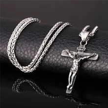 Gold Silver Christian Stainless Steel Pendant Necklace for Men Fashion Jewelry Crucifix Jesus Cross pendant Chain Necklaces CX04 stylish christian cross w eye style decoration pendant necklace silver