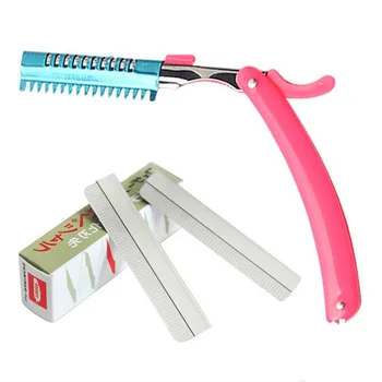 

1pc eyebrow razor rest holder + 10pcs stainless steel shaving razor blades beauty makeup tool set shaver