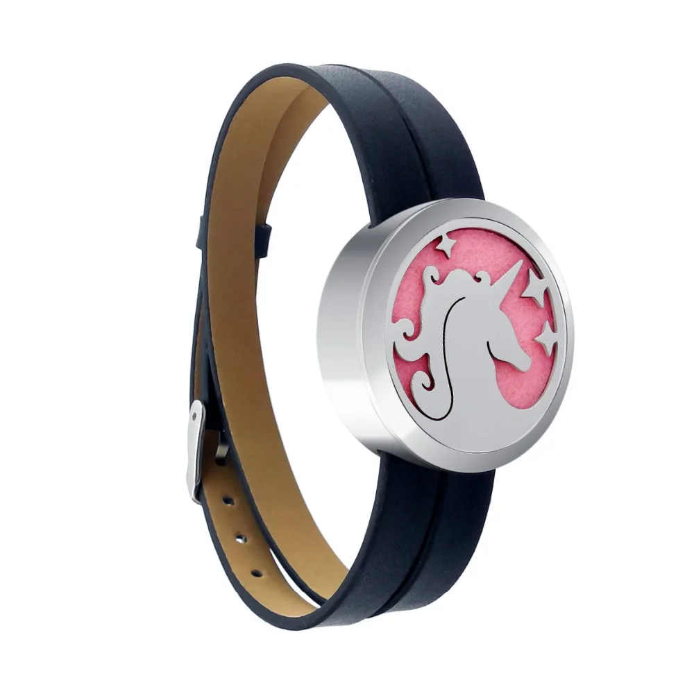 unicorn ZP-BS574-3 Diffuser Leather Locket Bracelet
