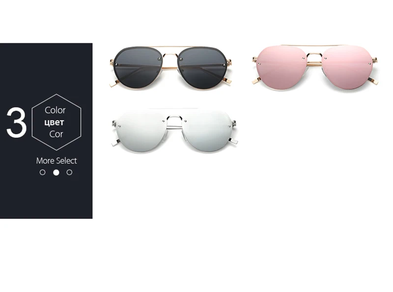 DOLCE видения без оправы круглый розовый зеркало солнцезащитные очки Для женщин двойной мост пилотные очки женские заклепки металлический