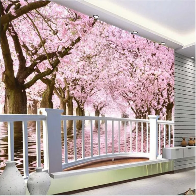 

wellyu Custom large frescoes ultra - clean cherry tree balcony TV backdrop non - woven wallpaper papel de parede para quarto