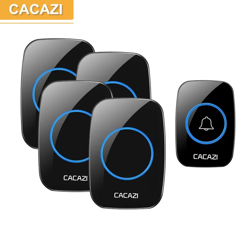 

CACAZI AC 100-240V DoorBell Waterproof 300m work range Wireless Door bell 1 transmitter+4 receivers 38 Ring tunes door chime