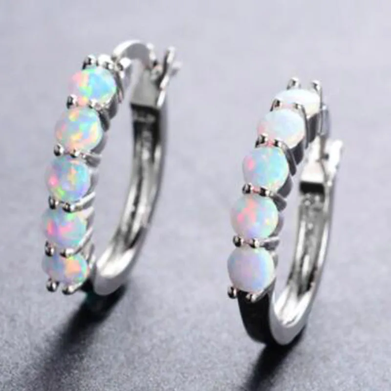 

Elegant Silver Color Stud Earrings for Women Imitation Fire Opal Pendientes Wedding Earring Jewelry Brincos Gifts L3N765