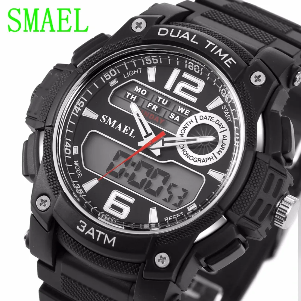 Relógios para Homens Pulseira de Relógio à Prova Assistir Esportes Grande Dial Esporte Militar Choque pu d’ Água Dual Time Digital-relógio Relojes Hombre 1326