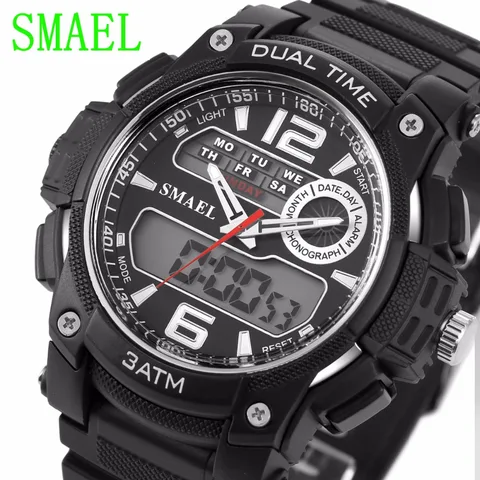 Relógios para Homens Pulseira de Relógio à Prova Assistir Esportes Grande Dial Esporte Militar Choque pu d’ Água Dual Time Digital-relógio Relojes Hombre 1326