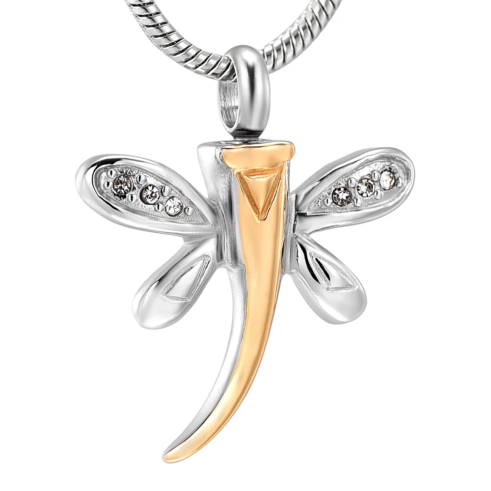 

IJD9725 Stainless Steel Dragonfly Cremation Urn Necklace Keepsake Ashes Memorial Pendant- Funnel Included