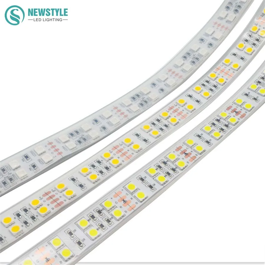 Двухрядные Светодиодные ленты 5050 DC12V силиконовая трубка Водонепроницаемый гибкие светодио дный легкий и теплый белый RGB 5 м/лот украшения