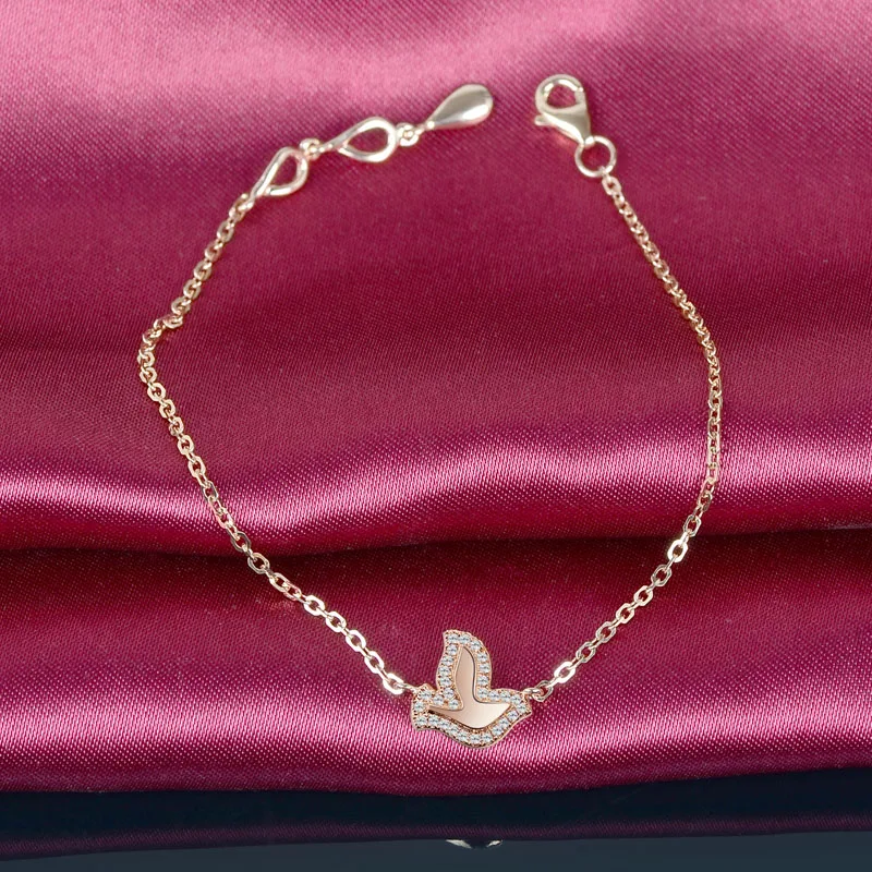 

Bird Charm Diamond Bracelet for Women Solid 18K Rose Gold 0.10ct Natural Diamond 18cm Bracelet Wedding Party