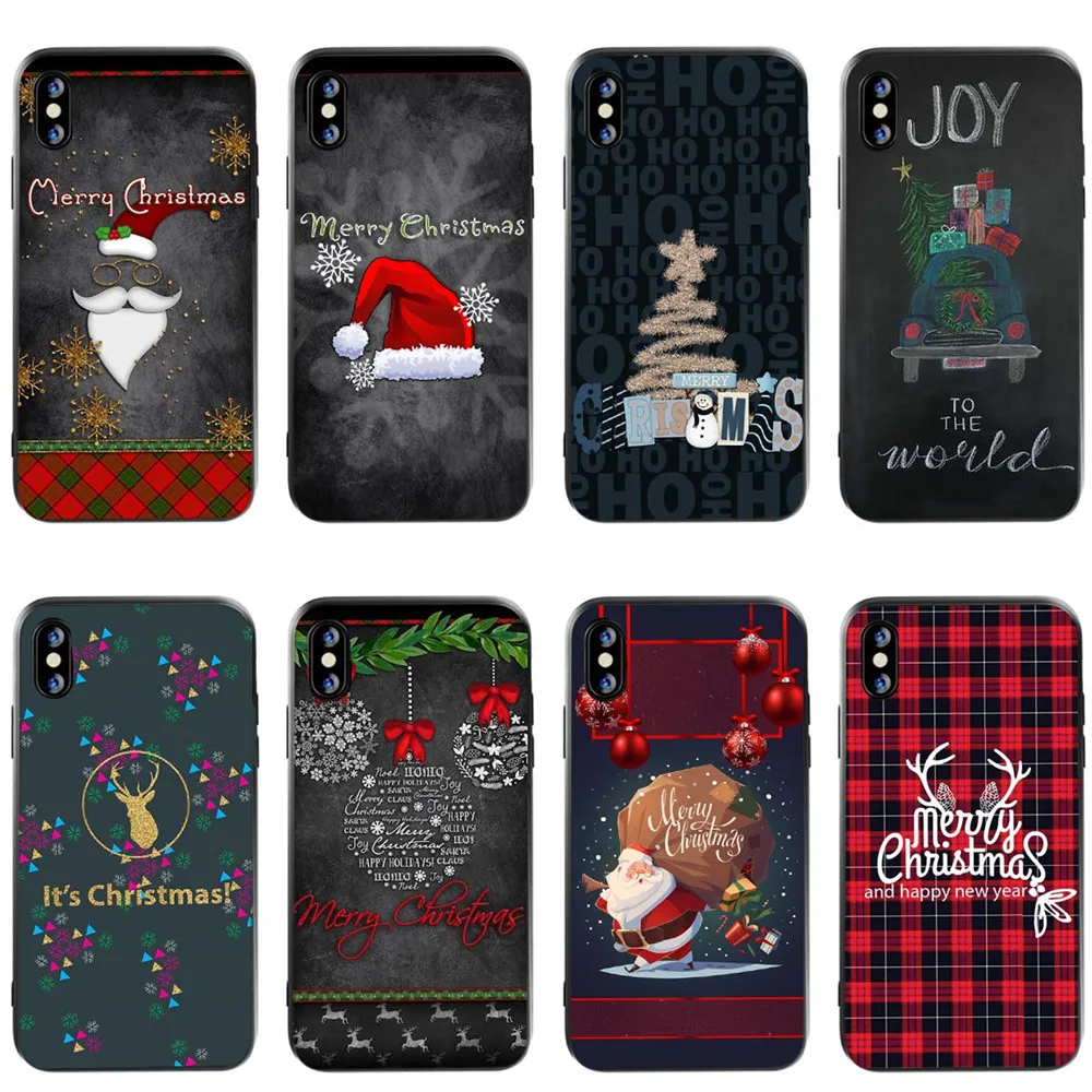 

Christmas Black Silicone Phone Case for iphone 5s S 6S 7 8 Plus Lovely Santa Claus Deer Tree Snow Cover For iPhone X XR XS Max
