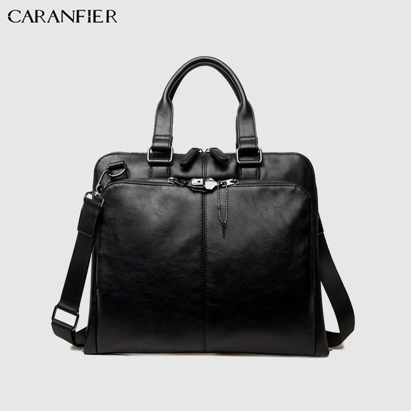

CARANFIER Mens Briefcase Casual PU Leather Solid Color Travel Bag Computer Shoulder Crossbody Business Office Document Handbags
