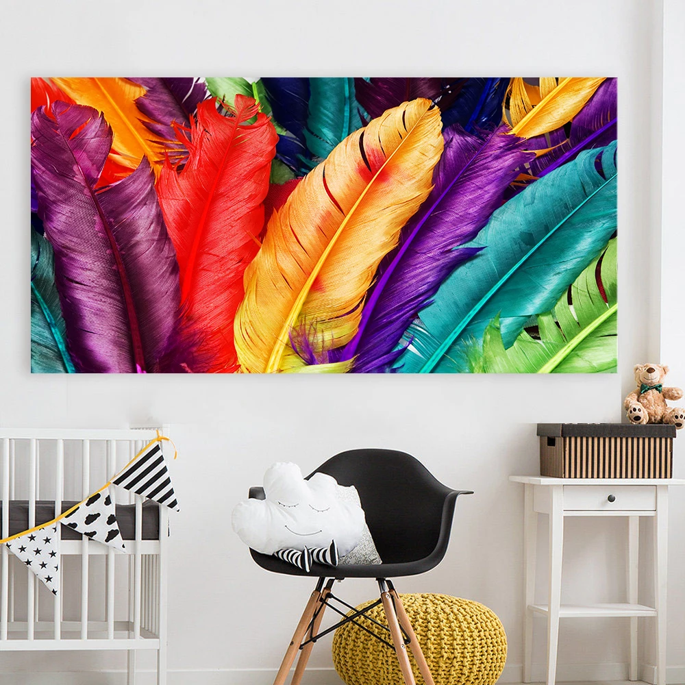 Canvas Art Still life Colorful Feathers Wall Pictures For Living Room Modern Art Modular Pictures Frameless