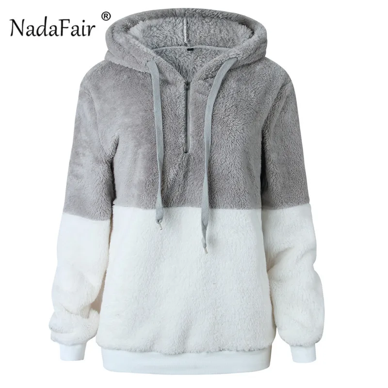 Goede Nadafair Faux Pluizige Teddy Hooded Truien Vrouwen Trekkoord Faux Fur Trui Jumpers Dames Rits Herfst Winter Trui Vrouwelijke