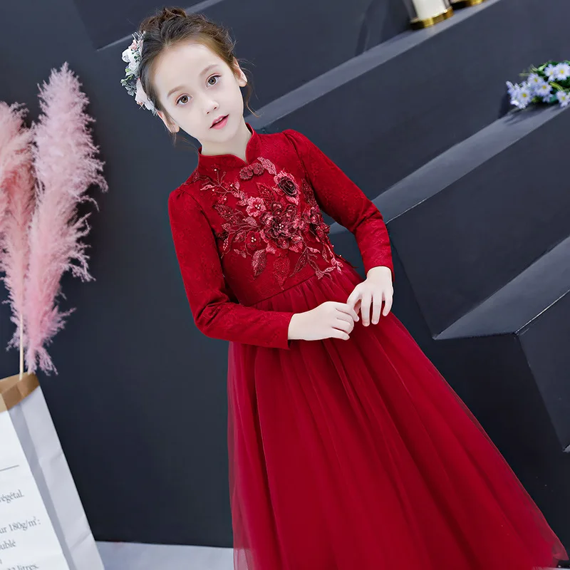 

Christmas Red Long Girls Dress Elegant Kid Full Sleeve Girl Vestido 2019 Chinese 6 8 10 12 14 16 17 Years Girls Clothes 185020