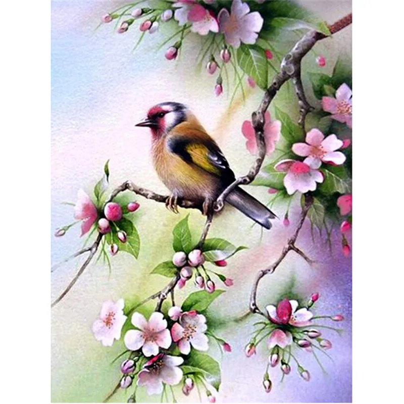 NEW 5D DIY Diamond Embroidery spring birds on tree Painting Cross Stitch full SquareRound Rhinestone Mosaic home decor | Дом и сад