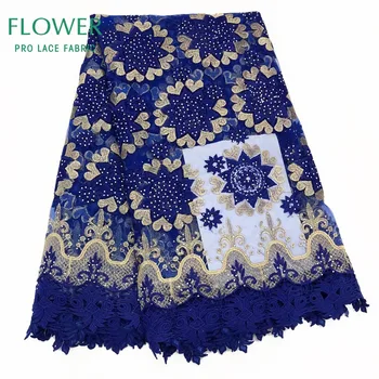 

Royal Blue Color Indian Stones Net Mesh Lace Fabrics 2020 New Style Embroidered Guipure Guinean Bride Dress Mesh Lace Material