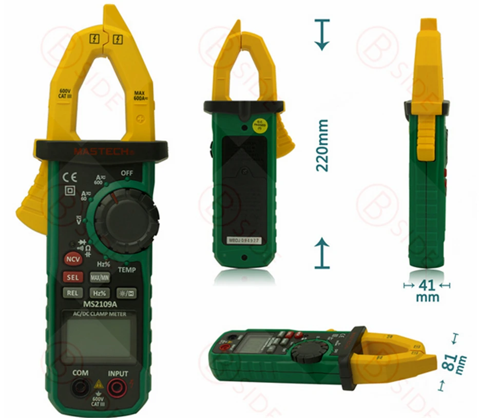 MASTECH MS2109A Автонастройка цифровой AC/DC Токоизмерительные True RMS 600A Вольт Ампер Ом