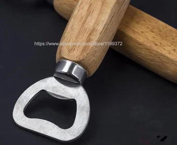 

50pcs Wooden Handle Bottle Opener Stainless Steel Head Beer Can Opener Openers Kitchen Bar Tool