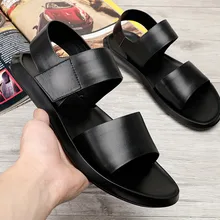 Новые летние Стиль Для мужчин Модная мягкая подошва кожаные дышащие сандалии мужской черный низ толстые удобные сандалии