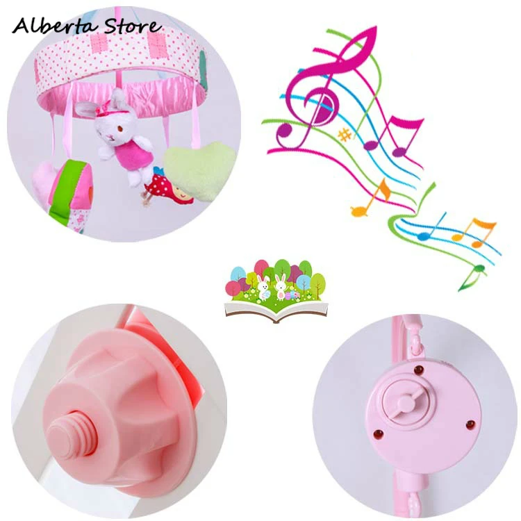 Songs Baby Mobile Crib Toys Lovely Rabbit Musical Box with  Holder Arm Music Newborn Rotate Bed Bell Plush Toy Stroller Rattle