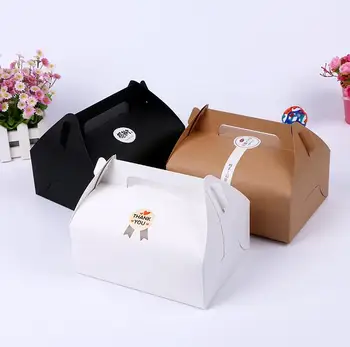 

20*15*8cm Large kraft paper cake box with handle portable Ecofriendly Kraft Box Kraft Paper cake food Packing Box