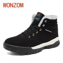 

WONZOM Winter Men Cotton Ankle Snow Boots Warm Shoes High Quality Lace up Boots Fashion Casual Rubber Antiskid Snow Shoes Gift