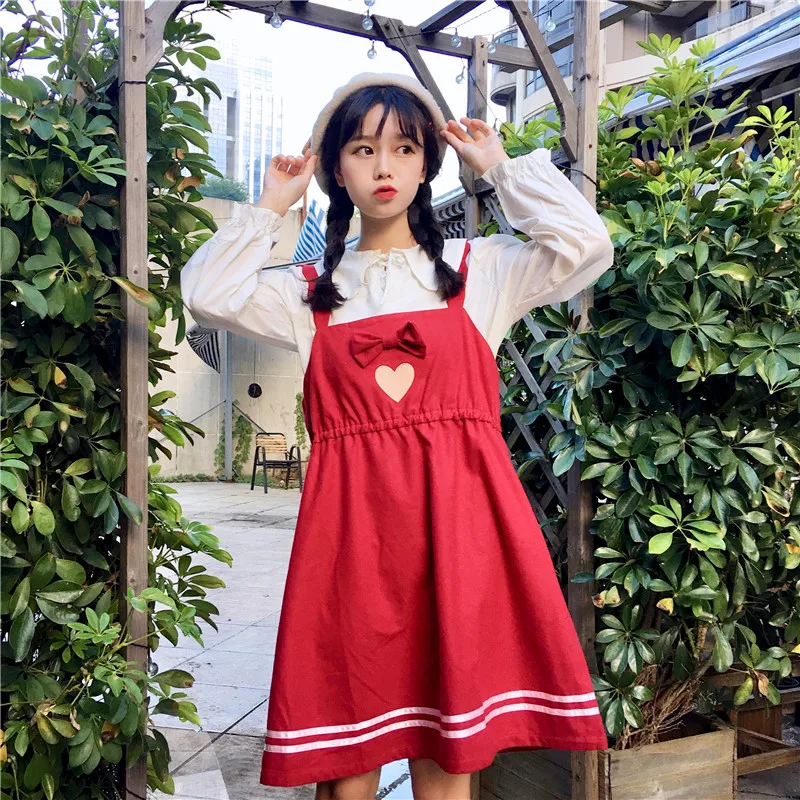 Для женщин Повседневное платья для японский Kawaii Ulzzang леди сладкий вышитые Любовь