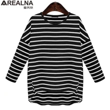 Женские топы с длинными рукавами, большие размеры, повседневные футболки в Корейском стиле, черные, белые, полосатые футболки, женская одежда