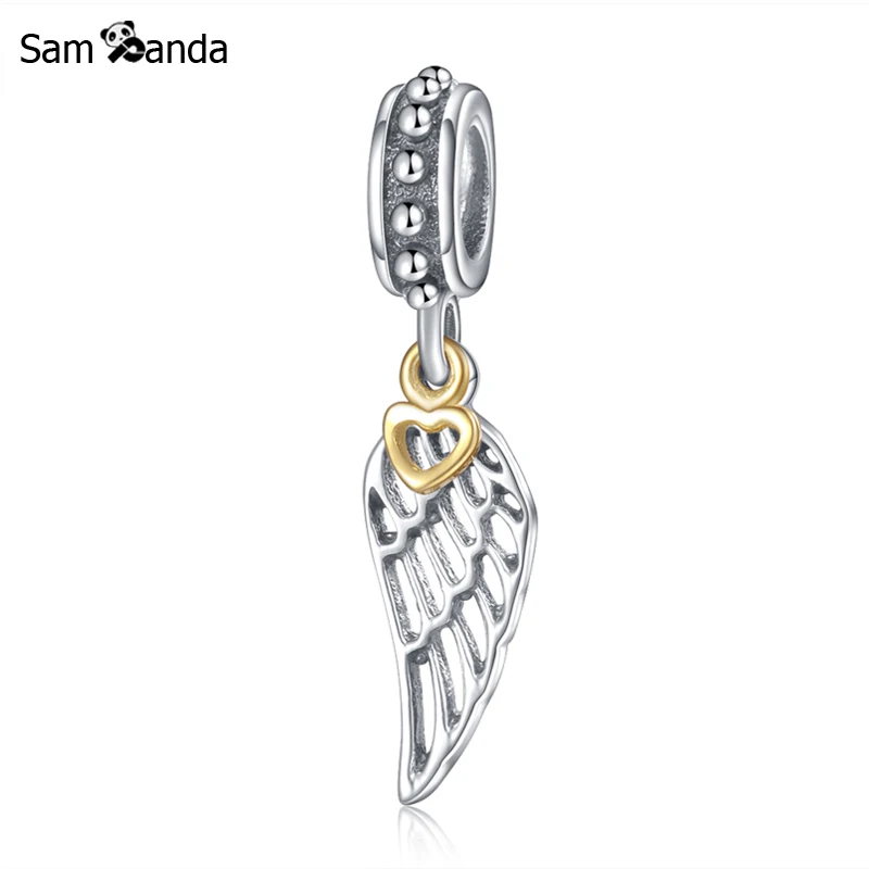 925 Sterling Silver Dangling Angel Wing Charm Bead
