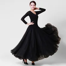 Платья для бальных танцев, женская черная юбка с длинным рукавом для танго, вальса, танцевальная юбка, женское платье для соревнований бальных танцев
