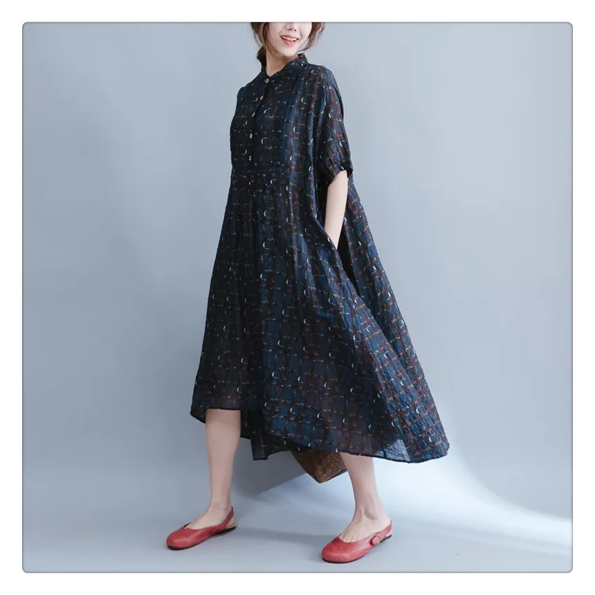 Женское льняное платье-рубашка размера плюс в ретро-стиле,, летнее элегантное винтажное длинное платье в Корейском стиле, 4XL 5XL