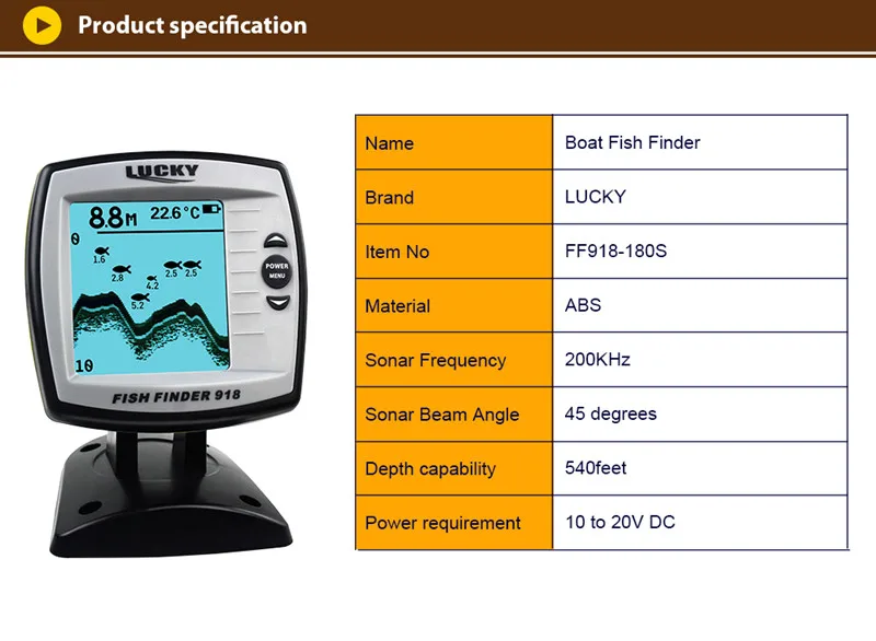 FF918-180S Fish Finder Wired Transducer Sensor Fishfinder 45 Degrees Echo LCD Fish Locator Boat EnglishRussian Menu Pesca Probe (6)
