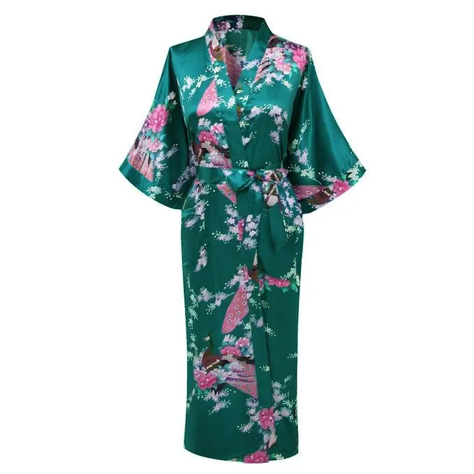 White Summer Women's Kimono Robe Bathrobe Sleepwear Rayon Bath Gown Nightgown Pyjamas Mujer Pijama Size S M L XL XXL XXXL 029 - Цвет: Зеленый