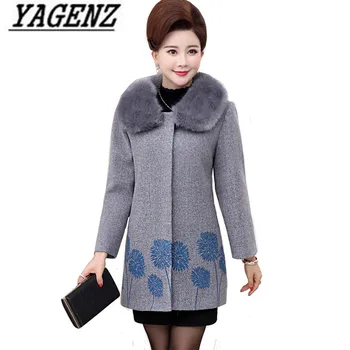 

2018 Large size Middle-aged Women's Woolen Jacket Thick Plus cotton Large Fur collar Warm Outerwear Winter Ladies Wool Coats 5XL