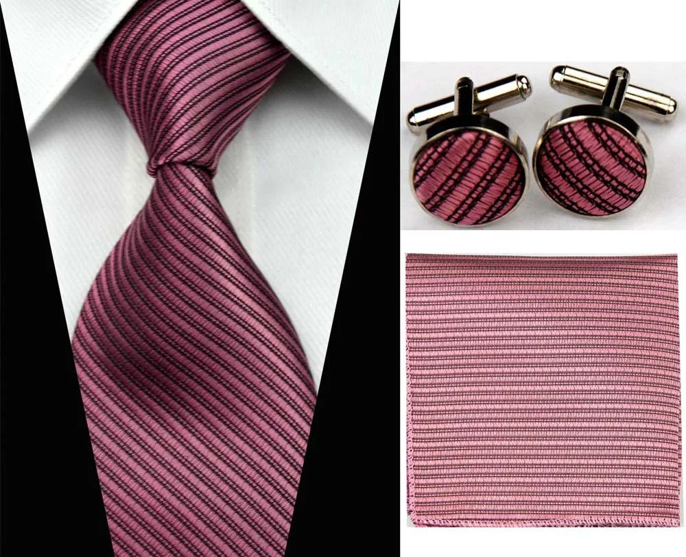 Солидный полосатый узор деловой шелковый галстук наборы носовой платок запонки аксессуары галстуки для мужчин красный галстук Gravatas#29 г - Цвет: CH NT0100