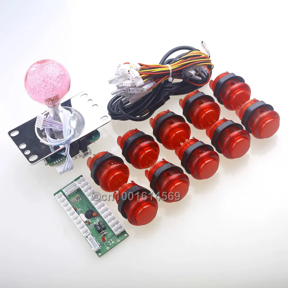 

New Reyann Arcade MAME DIY Kit LED USB Encoder + 5 Pin 4/8 Way LED Joystick + 10pcs 30MM LED Illuminated Push Buttons Video Game