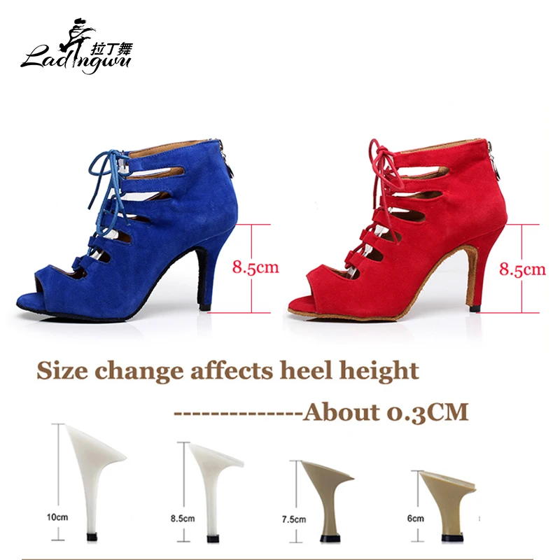 Lacing Flannel Spring and Summer Boots Soft Bottom Dance Shoes Zipper Women's sandals Latin Salsa Dance Shoes Blue/Red