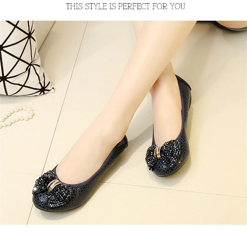 2018 Wedges Women's Shoes Crystal Patent Leather Soft Women Pumps String Beads Bow Slip On Casual Black Blue Shoes Large Size 42 (10)