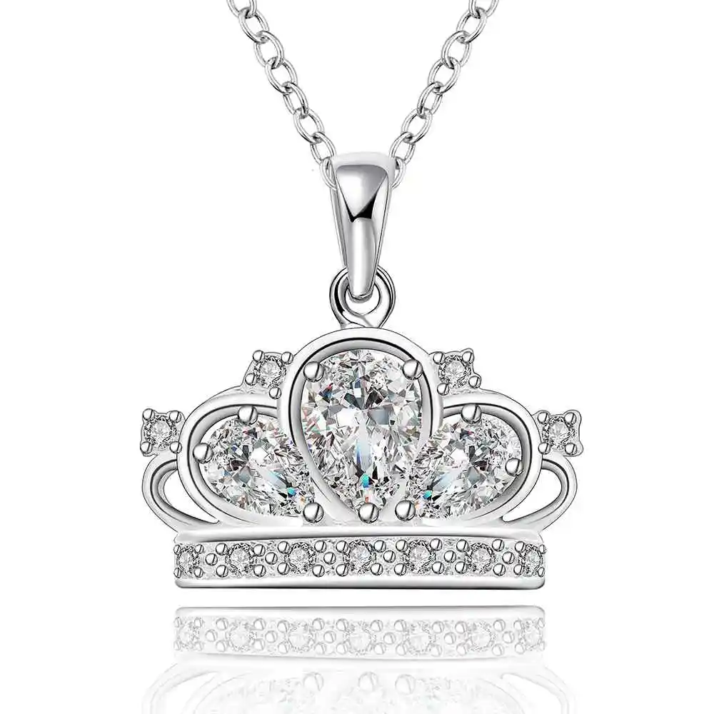 Wholesale Silver plated 925 big shine crown Necklace,New Design