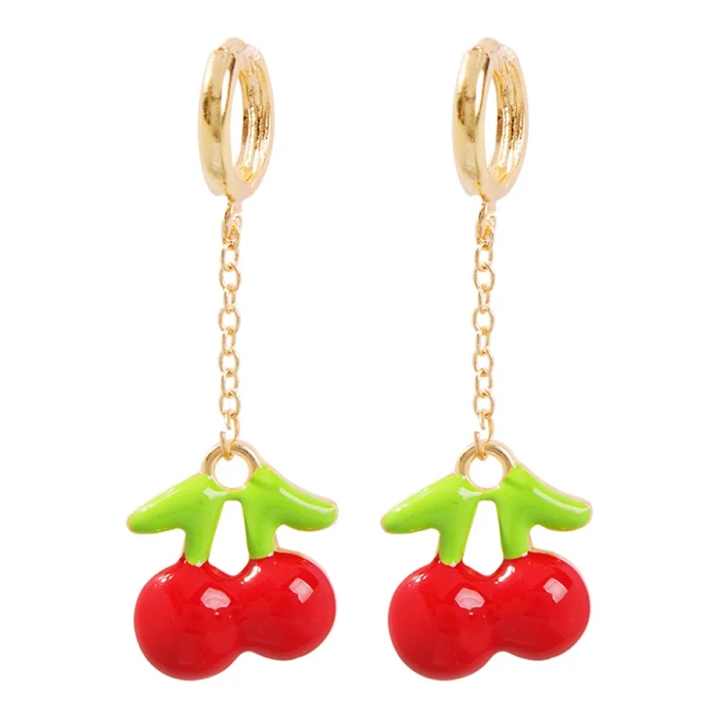 Lalynnlys Cute Cherry Watermelon Pineapple Drop Earrings New Fashion Rhinestone Fruit Dangle Earrings Ear Accessories Hot E60491 - Окраска металла: 14